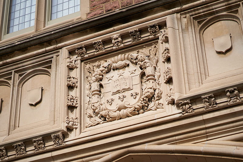 Brookings Hall, university seal